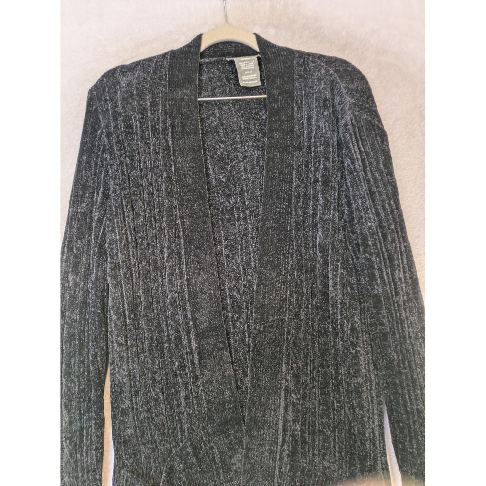 Matty M Cardigan Women's Medium Black Open Front Chenille Knit Pockets - Picture 5 of 9
